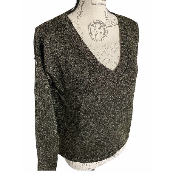 Moon Collection CS2401 Black Gold Shimmer V-neck Hi-Low Sweater Size Small New - Picture 3 of 6